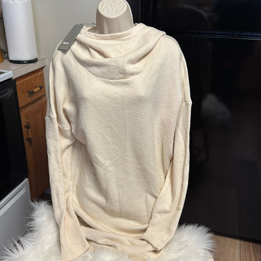 Bench NWT S (ML GOOD) cream colored hooded french terry oversized sweater dress